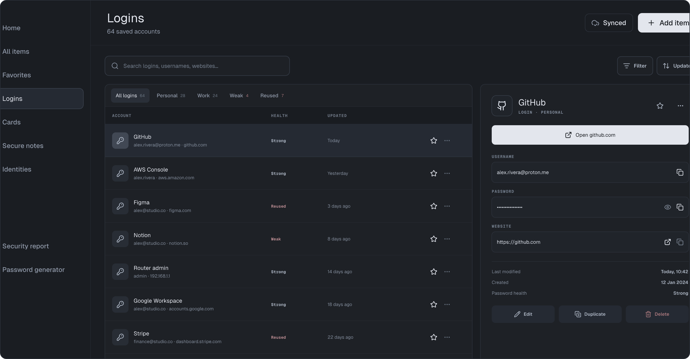 Nox application showing a private vault